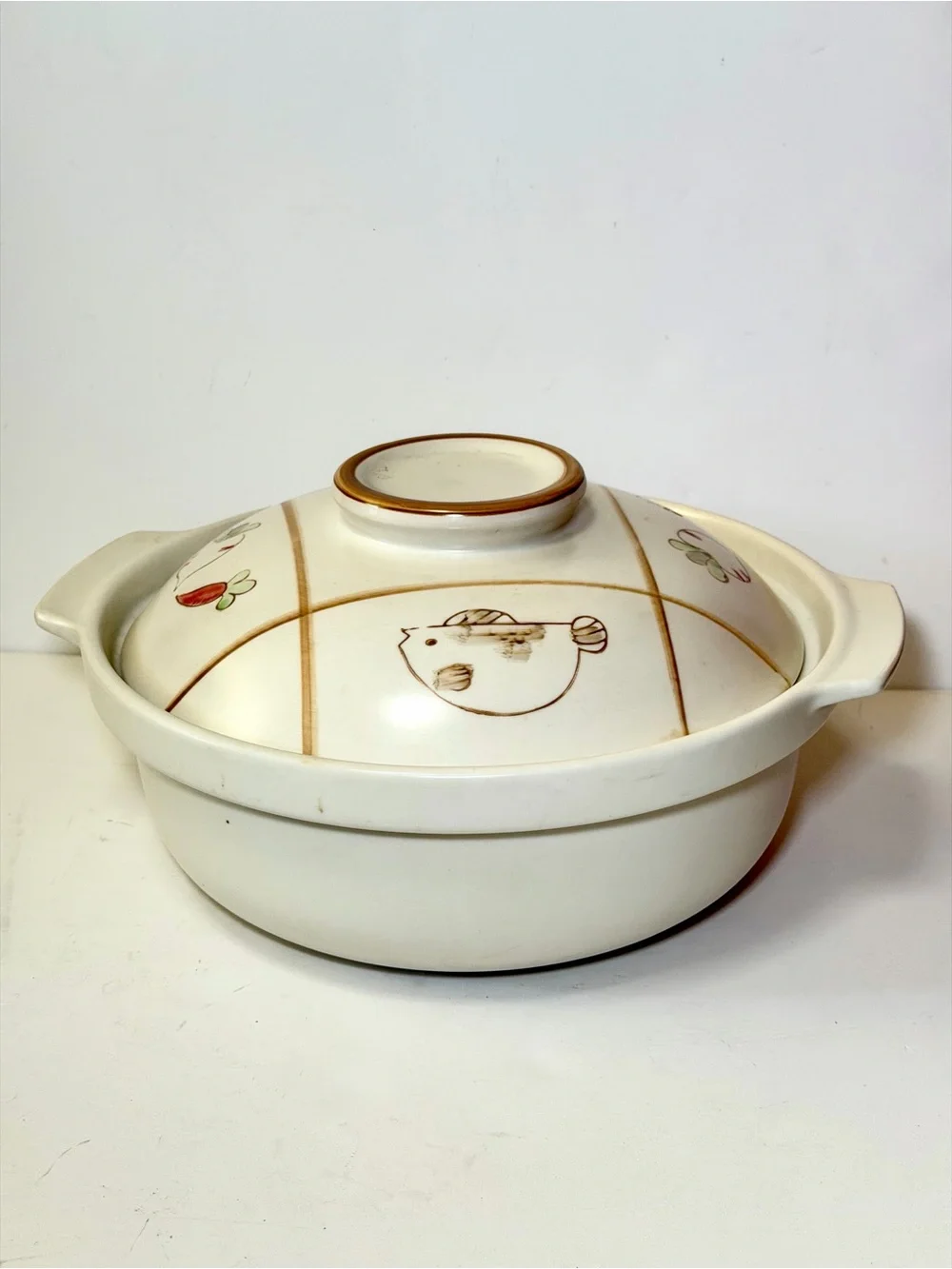 Large 11” Vintage Ceramic Donabe Clay Hot Pot Bowl with Lid